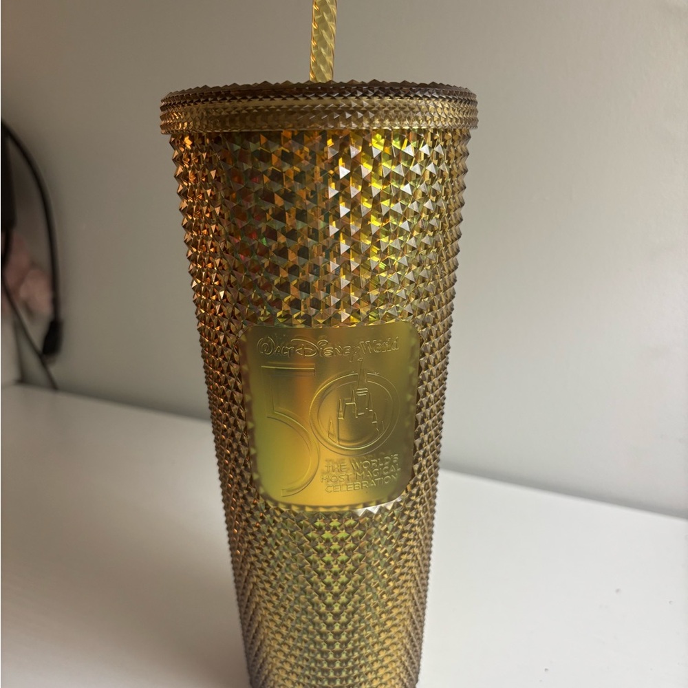Disney Gold 50th Anniversary Starbucks Studded Tumbler